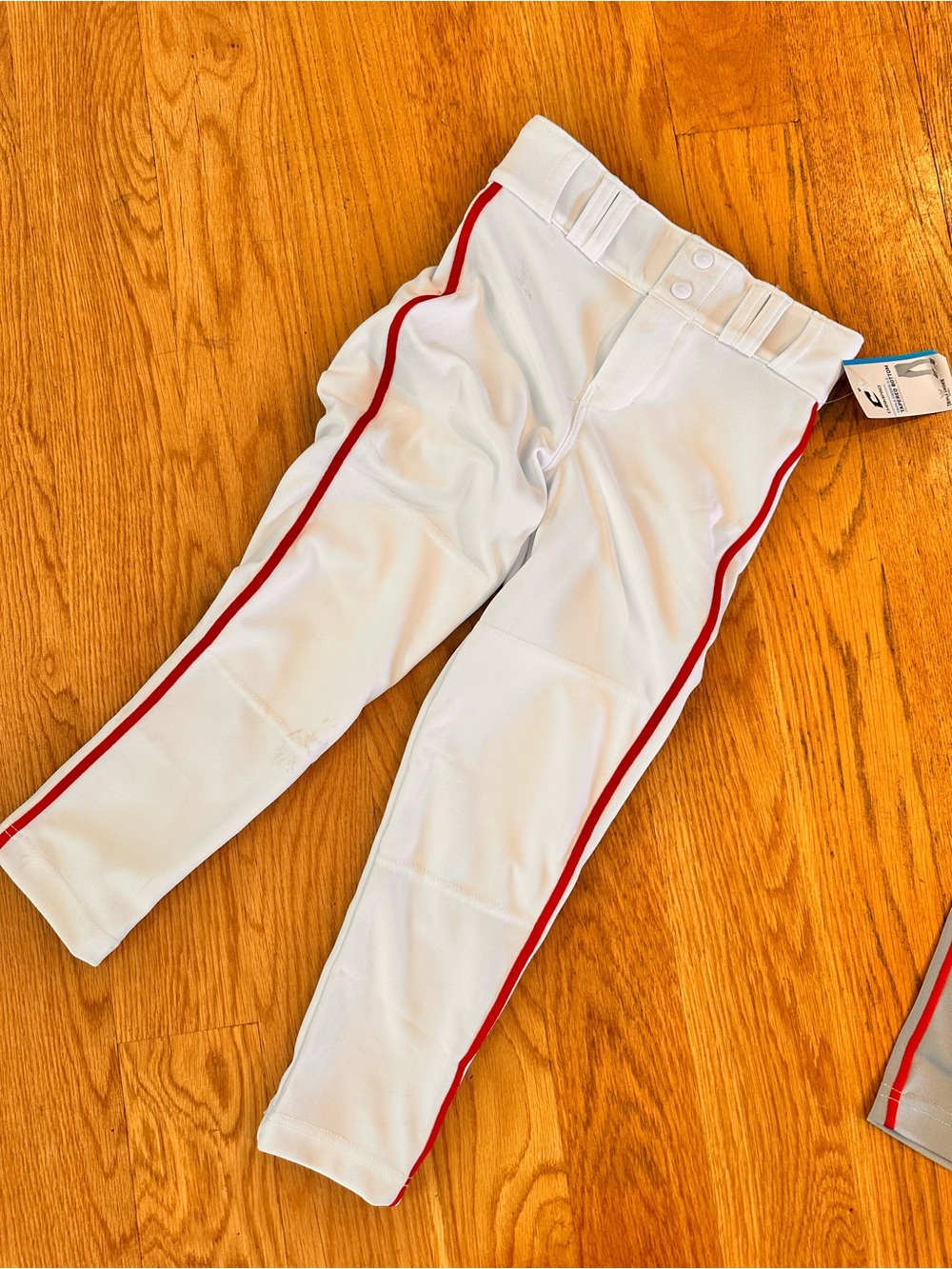 Youth White Baseball Pants with Red Side Stripe
